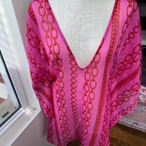 Nordstrom Echo Pink & Orange Chain Link Pattern Silky Kaftan Cover Up One Size